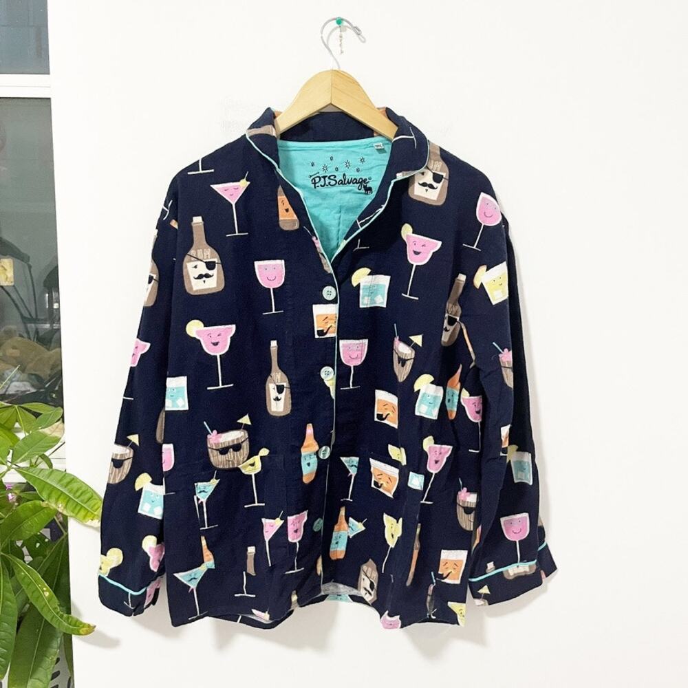 P.J. Salvage Cocktail Button Up Pajama Top Size Medium